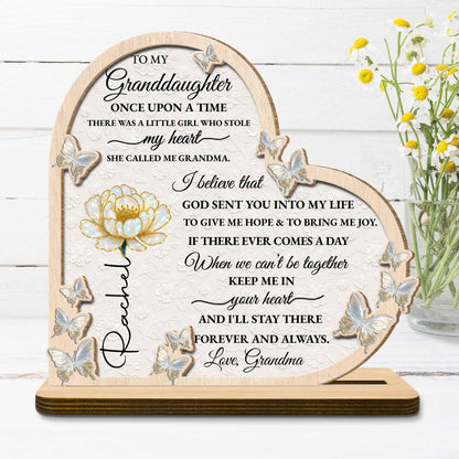 To My Granddaughter, Once Upon A Time, Butterfly And Flower - Personalized Custom 2-Layer Wood Plaque With Flat Base - GDT389_WPLA