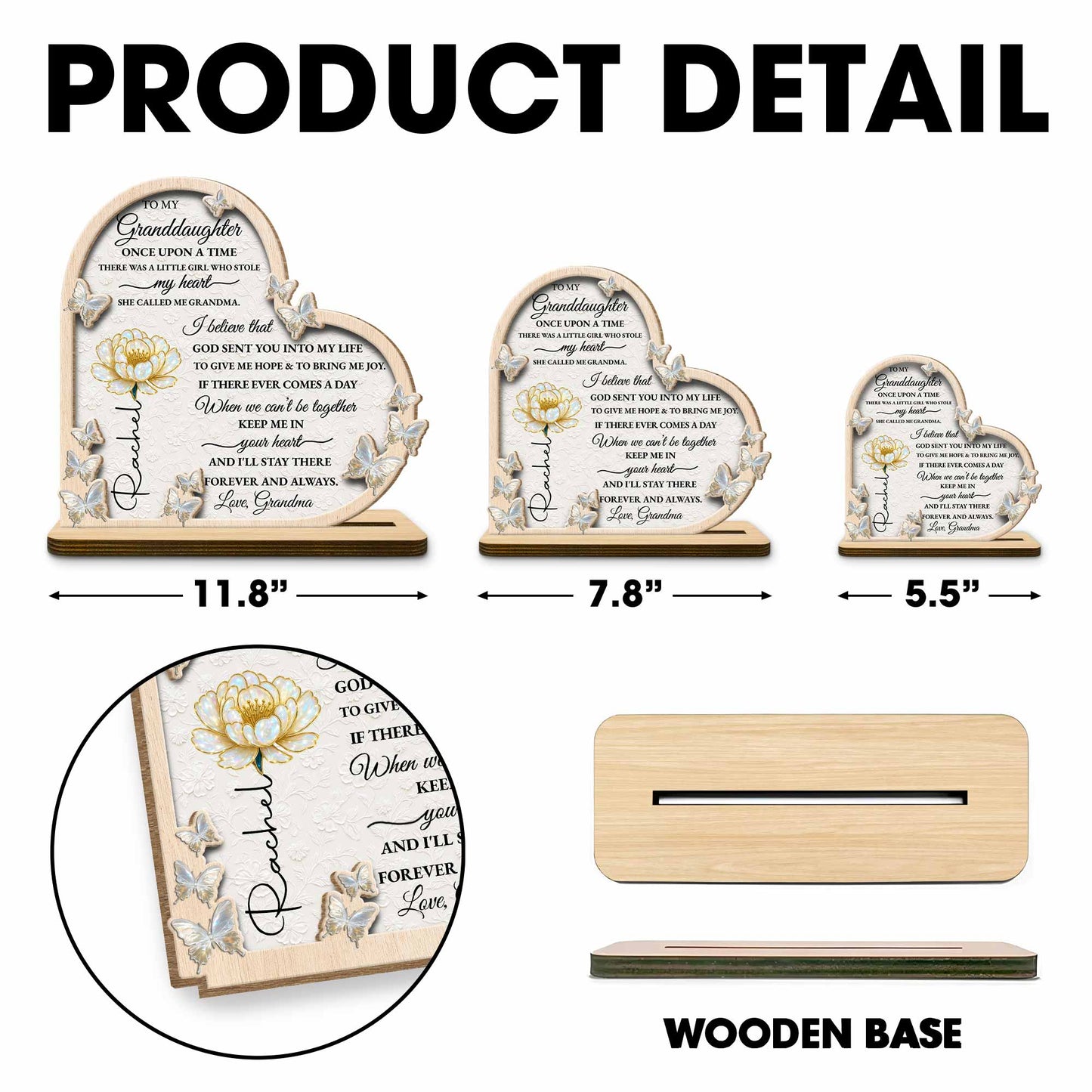 To My Granddaughter, Once Upon A Time, Butterfly And Flower - Personalized Custom 2-Layer Wood Plaque With Flat Base - GDT389_WPLA