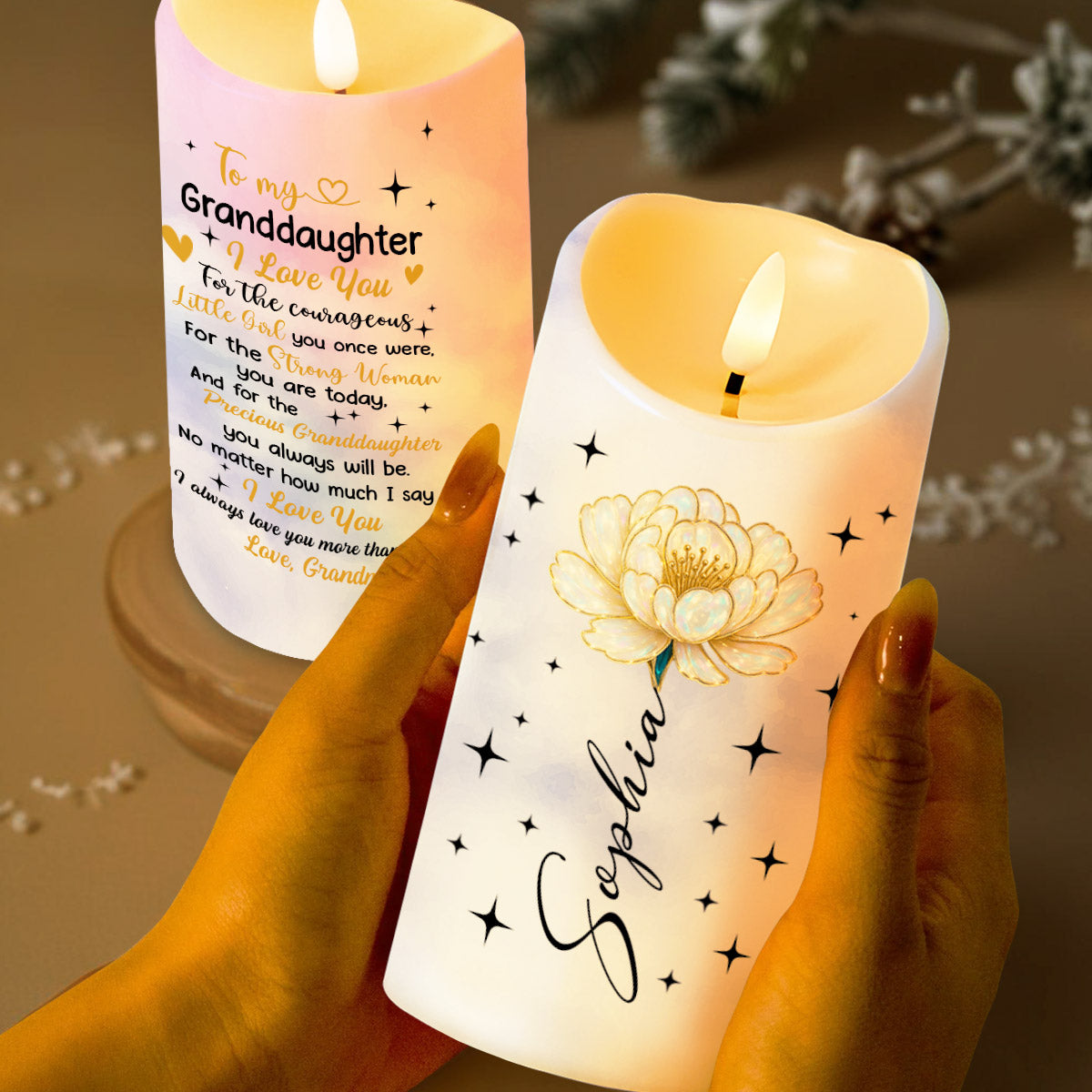 To My Granddaughter, I Love You, Flower And Stars Design