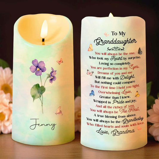 To My Granddaughter, Blessing from Above with Flowers and Butterflies - Personalized Custom LED Candle - GDT401_LECA