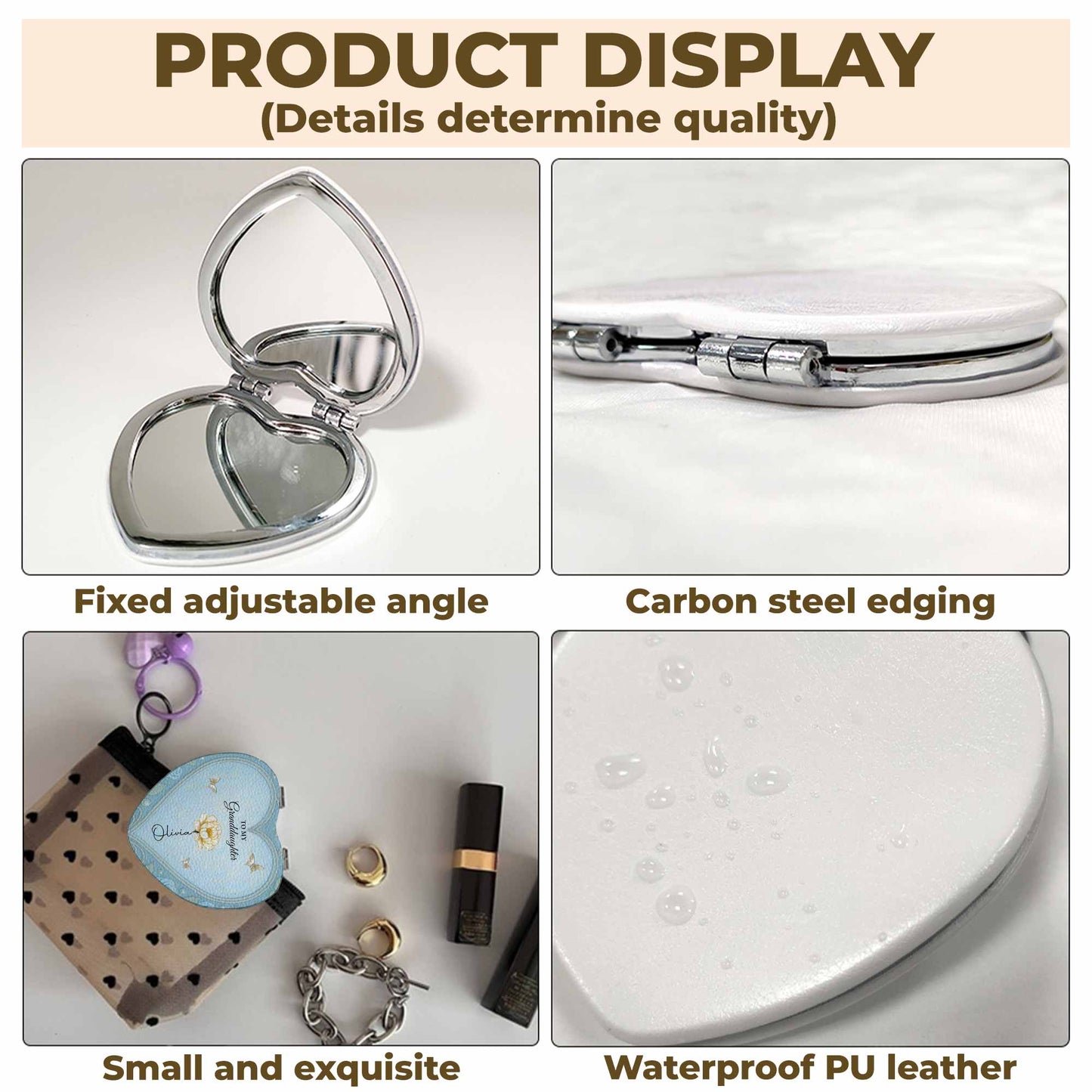 To My Granddaughter Daisy And Butterflies Heartfelt Message - Custom Heart Compact Mirror - GDT403_HCOM