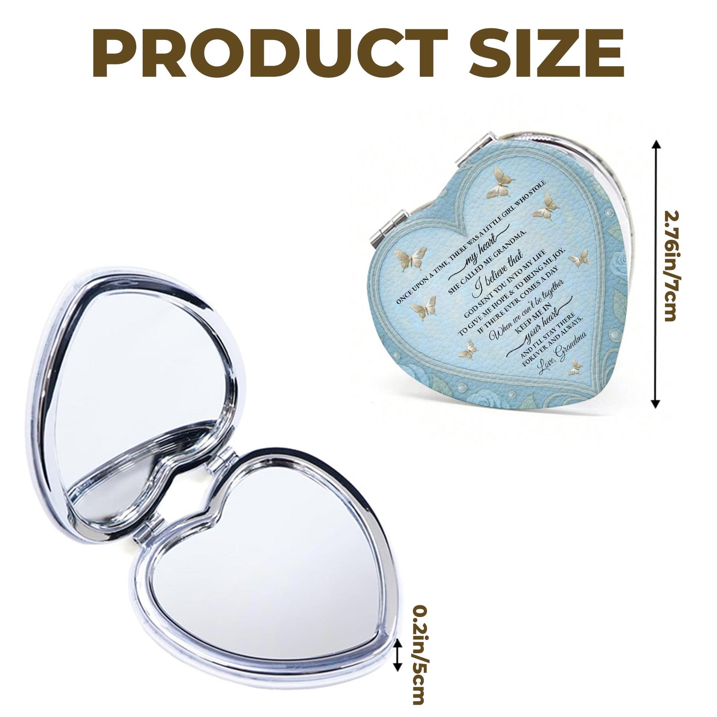 To My Granddaughter Daisy And Butterflies Heartfelt Message - Custom Heart Compact Mirror - GDT403_HCOM