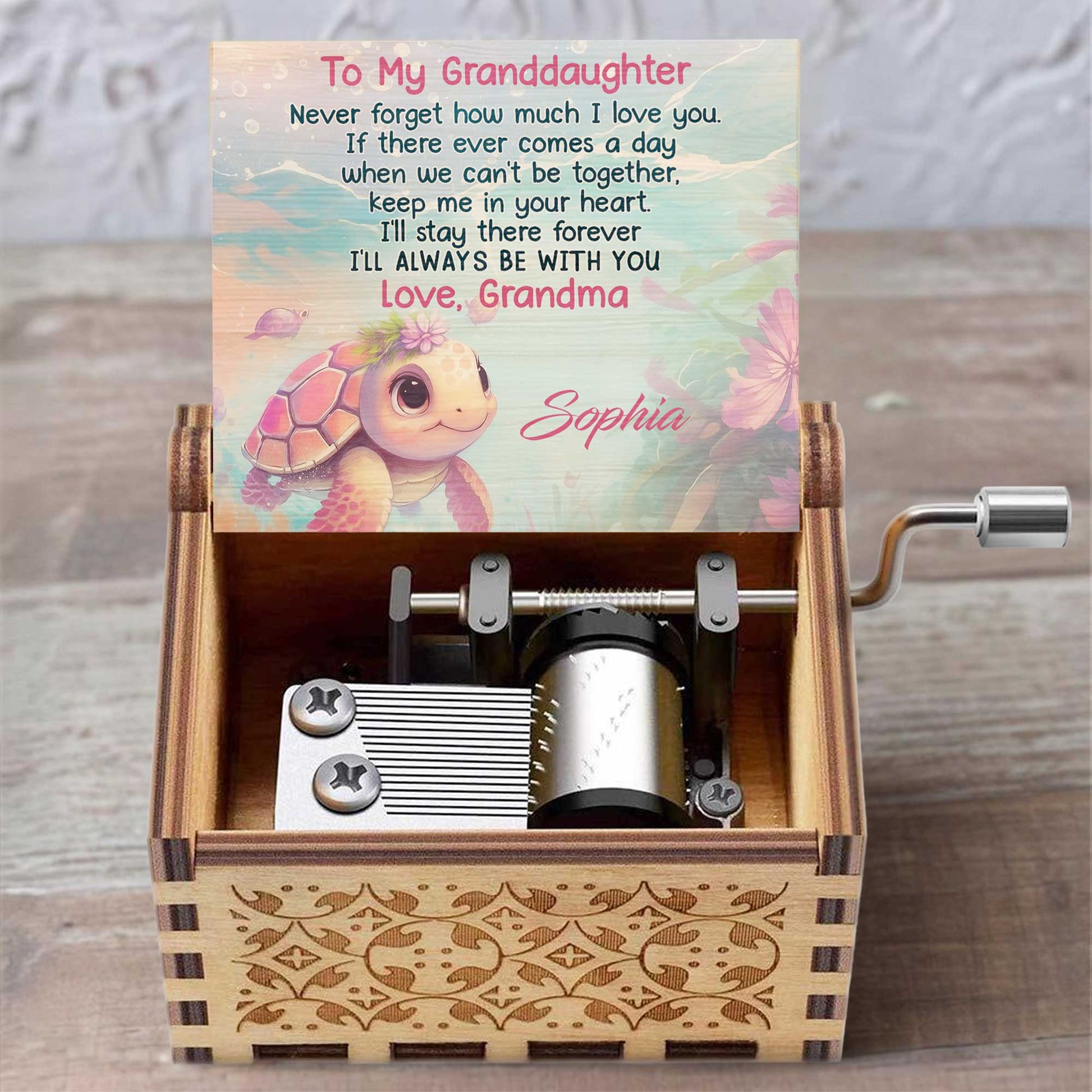 To My Granddaughter, Love From Grandma, Turtle And Flowers