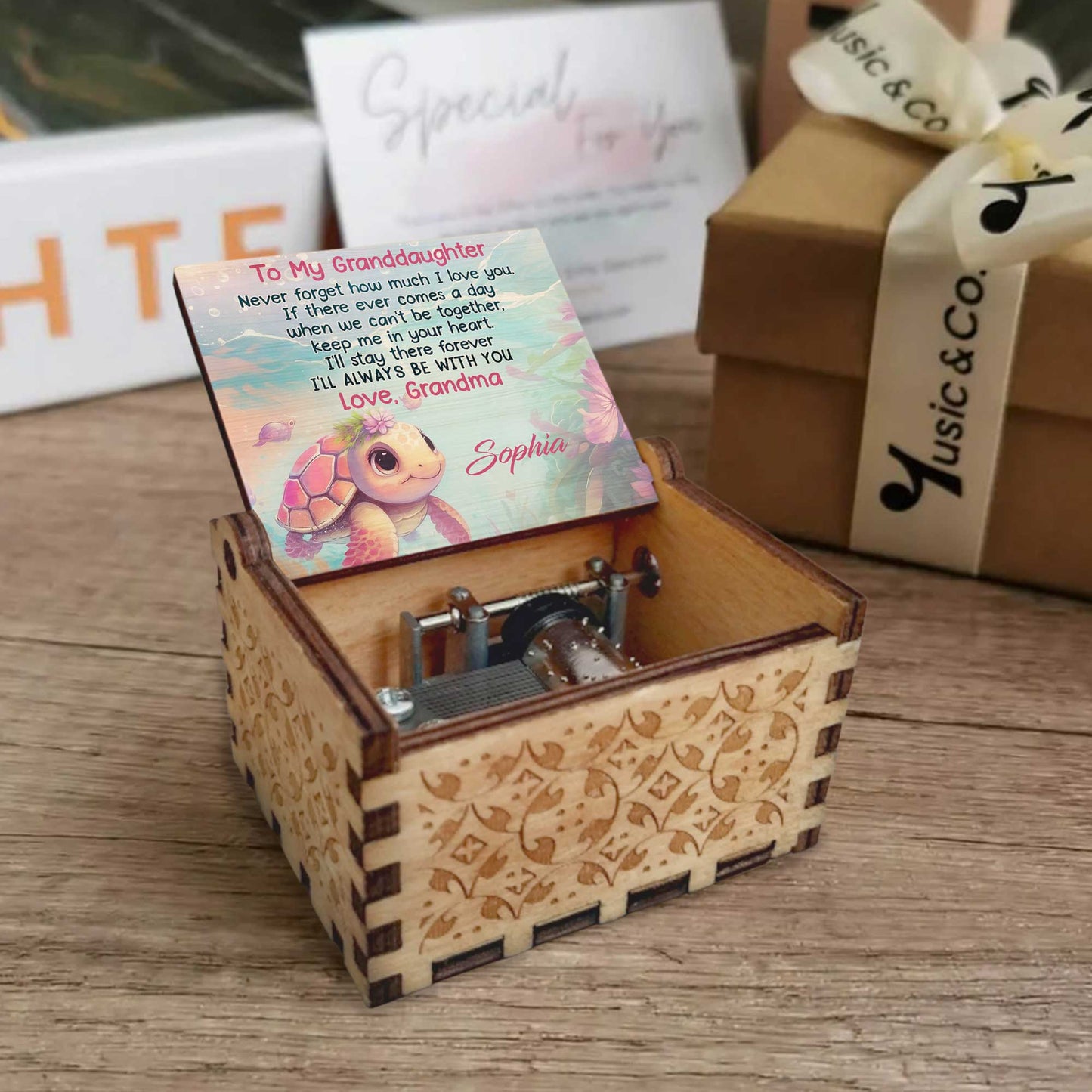 To My Granddaughter, Love From Grandma, Turtle And Flowers