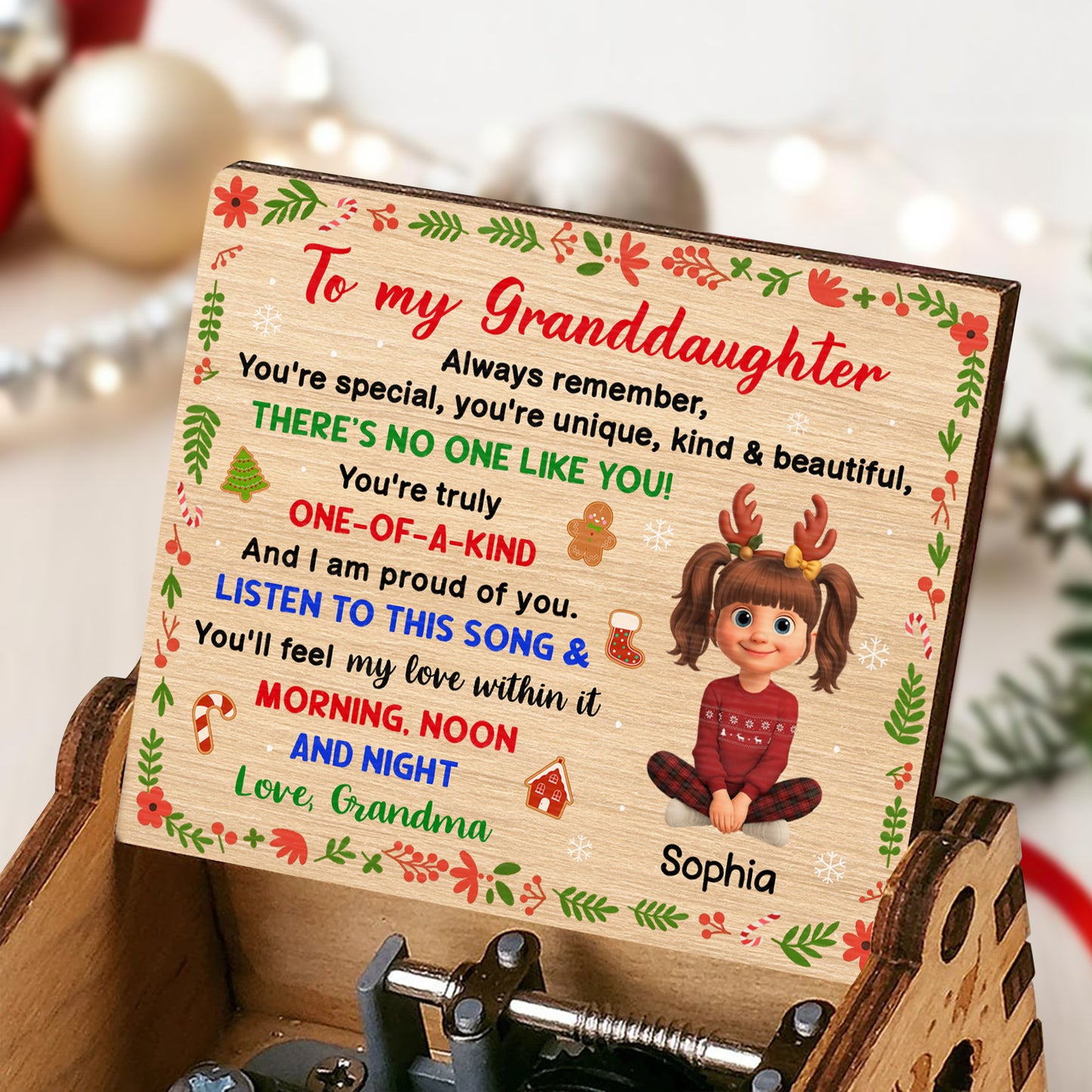Always Remember, You're Special And Unique, Christmas Elements And Cartoon Girl - Custom Music Box With "We Wish You A Merry Christmas" Tune - GDT411_MZX