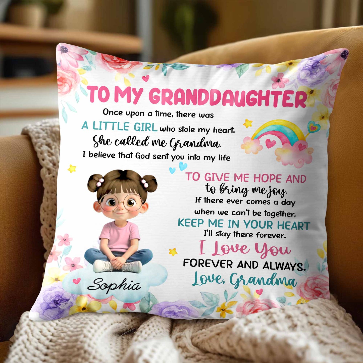 To My Granddaughter, Little Girl Who Stole My Heart - Personalized Custom Pillow, Insert Included - GDT413_PLW