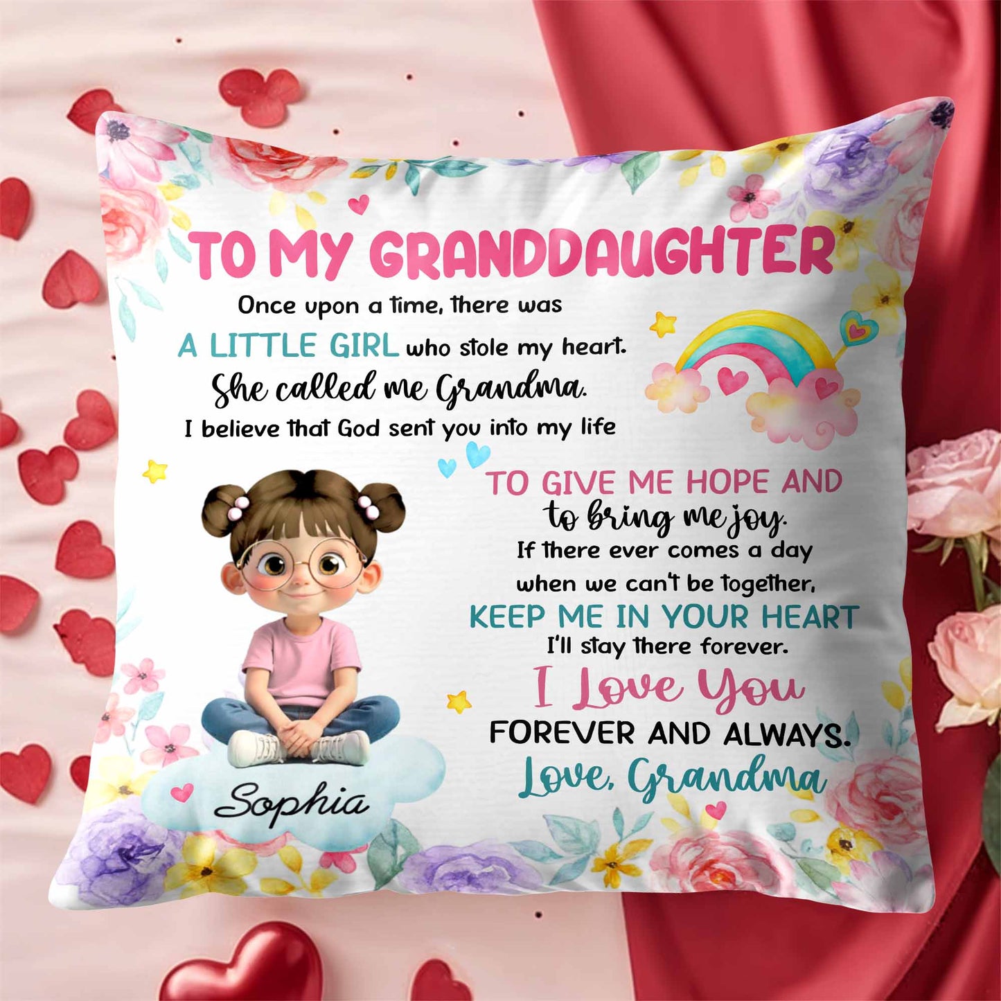To My Granddaughter, Little Girl Who Stole My Heart - Personalized Custom Pillow, Insert Included - GDT413_PLW