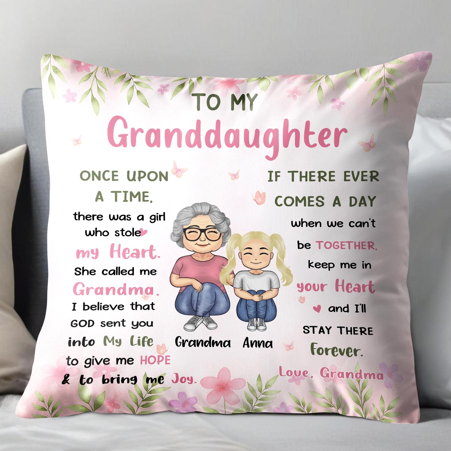 To My Granddaughter, Grandmother and Granddaughter Together - Personalized Custom Pillow, Insert Included - GDT417_PLW