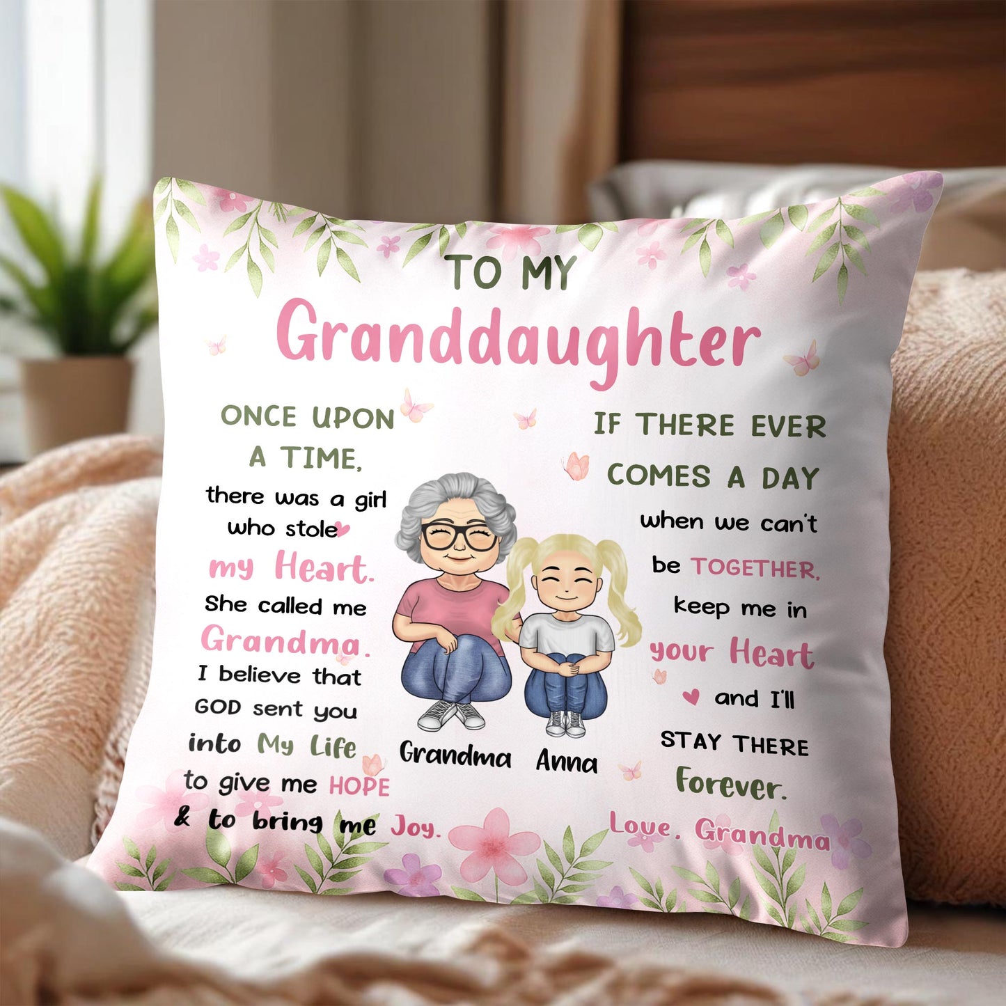 To My Granddaughter, Grandmother and Granddaughter Together - Personalized Custom Pillow, Insert Included - GDT417_PLW