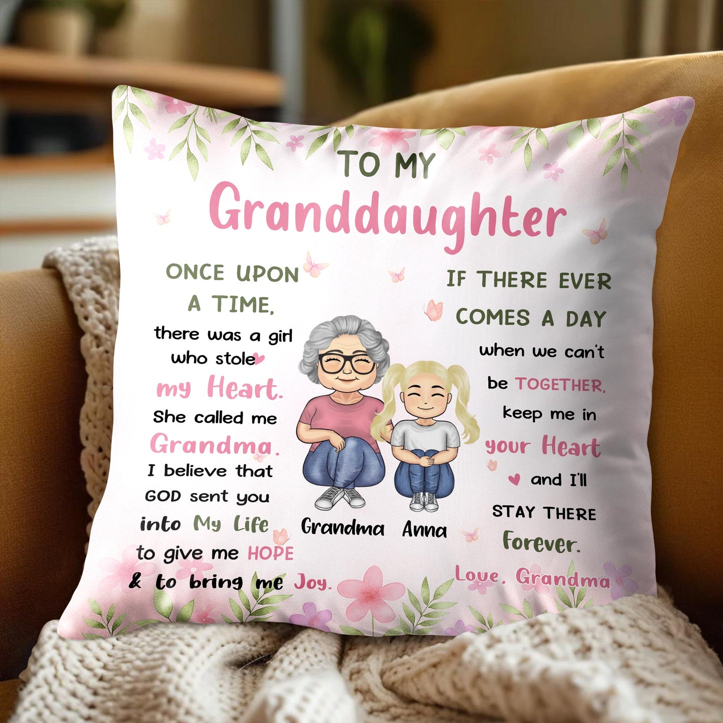 To My Granddaughter, Grandmother and Granddaughter Together - Personalized Custom Pillow, Insert Included - GDT417_PLW