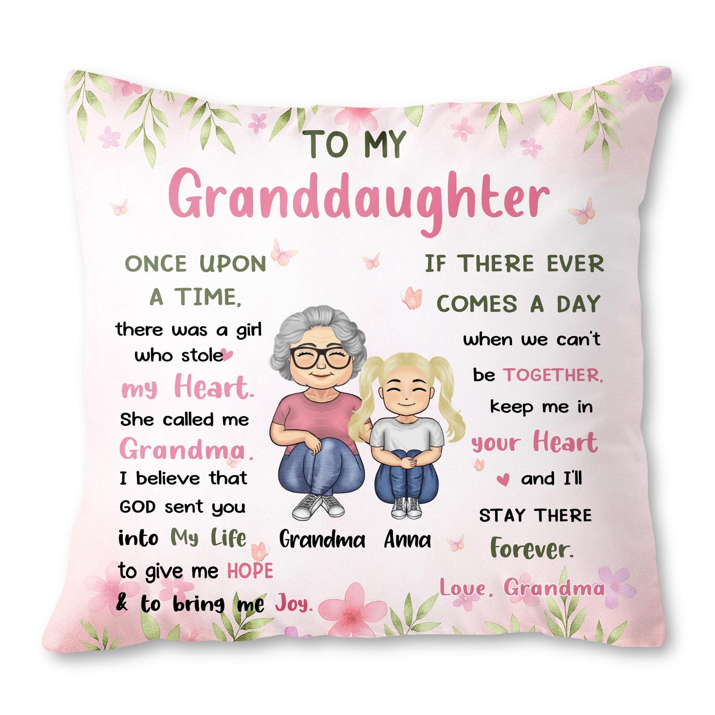 To My Granddaughter, Grandmother and Granddaughter Together - Personalized Custom Pillow, Insert Included - GDT417_PLW
