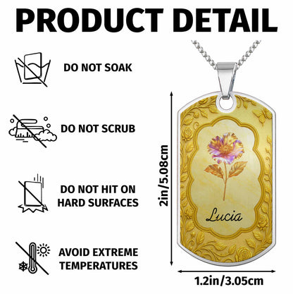 Custom Flower and Name Dog Tag Necklace - Personalized Custom Dog Tag Necklace - GDT426_DTNECK