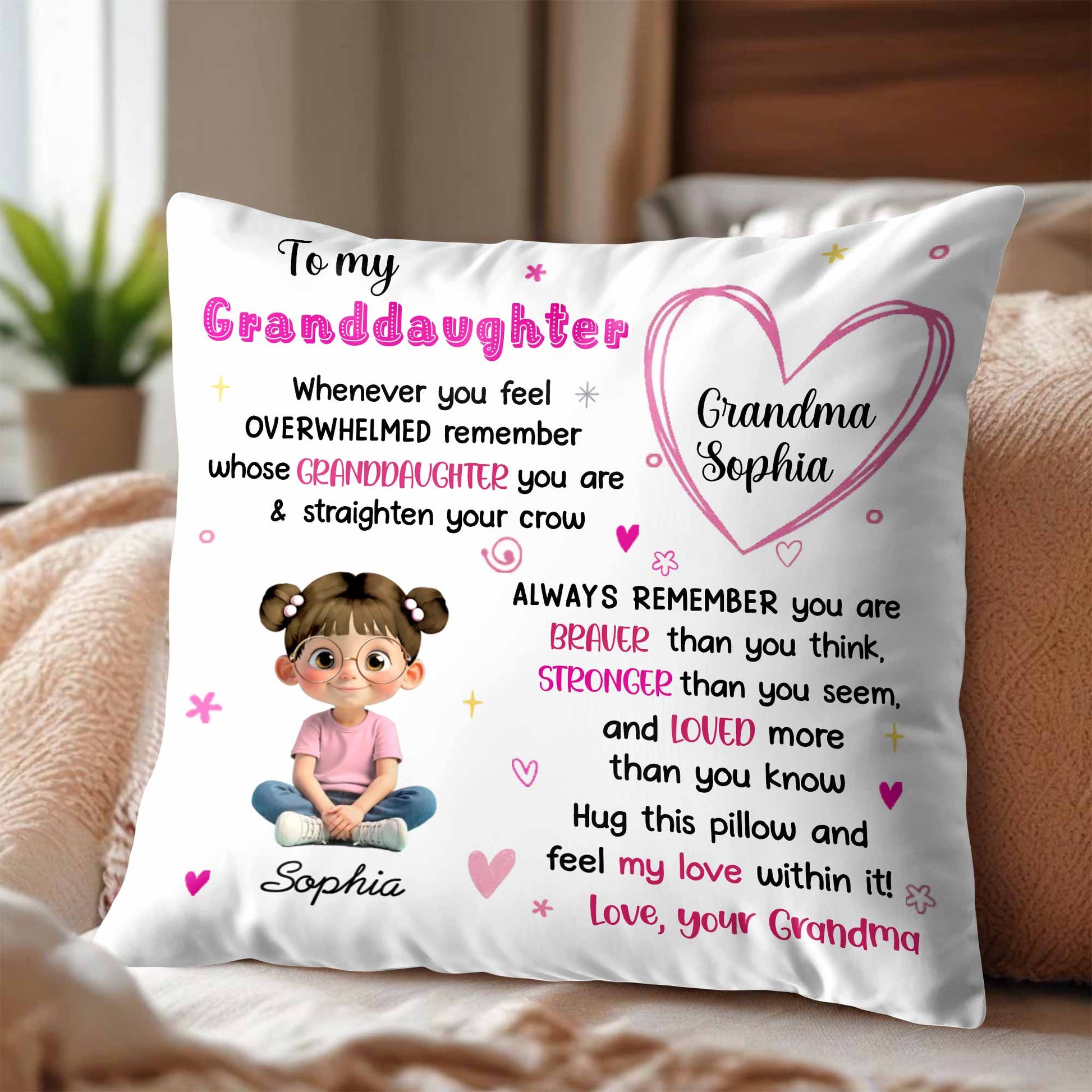 To My Granddaughter, Feel My Love, Heart and Cartoon Girl