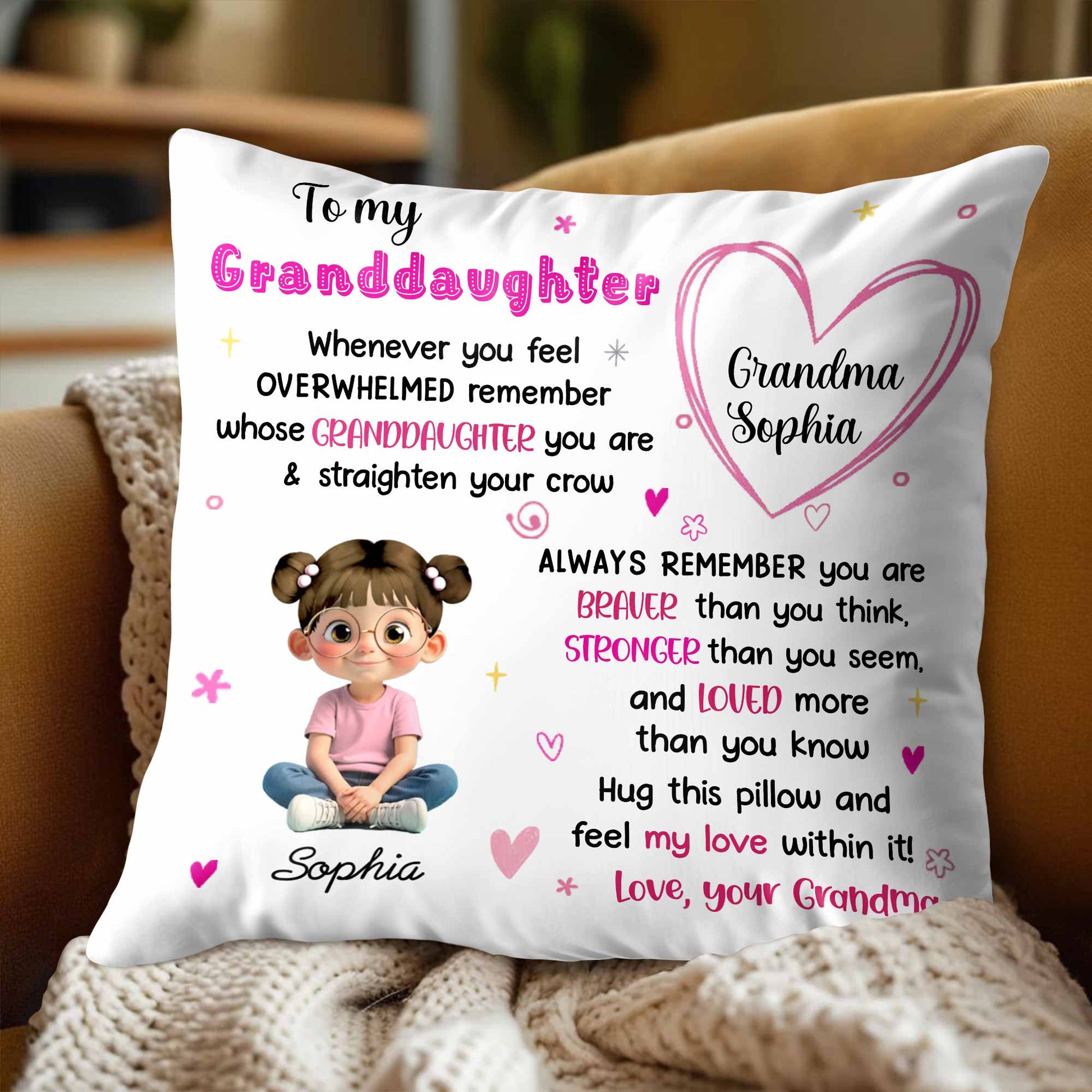 To My Granddaughter, Feel My Love, Heart and Cartoon Girl