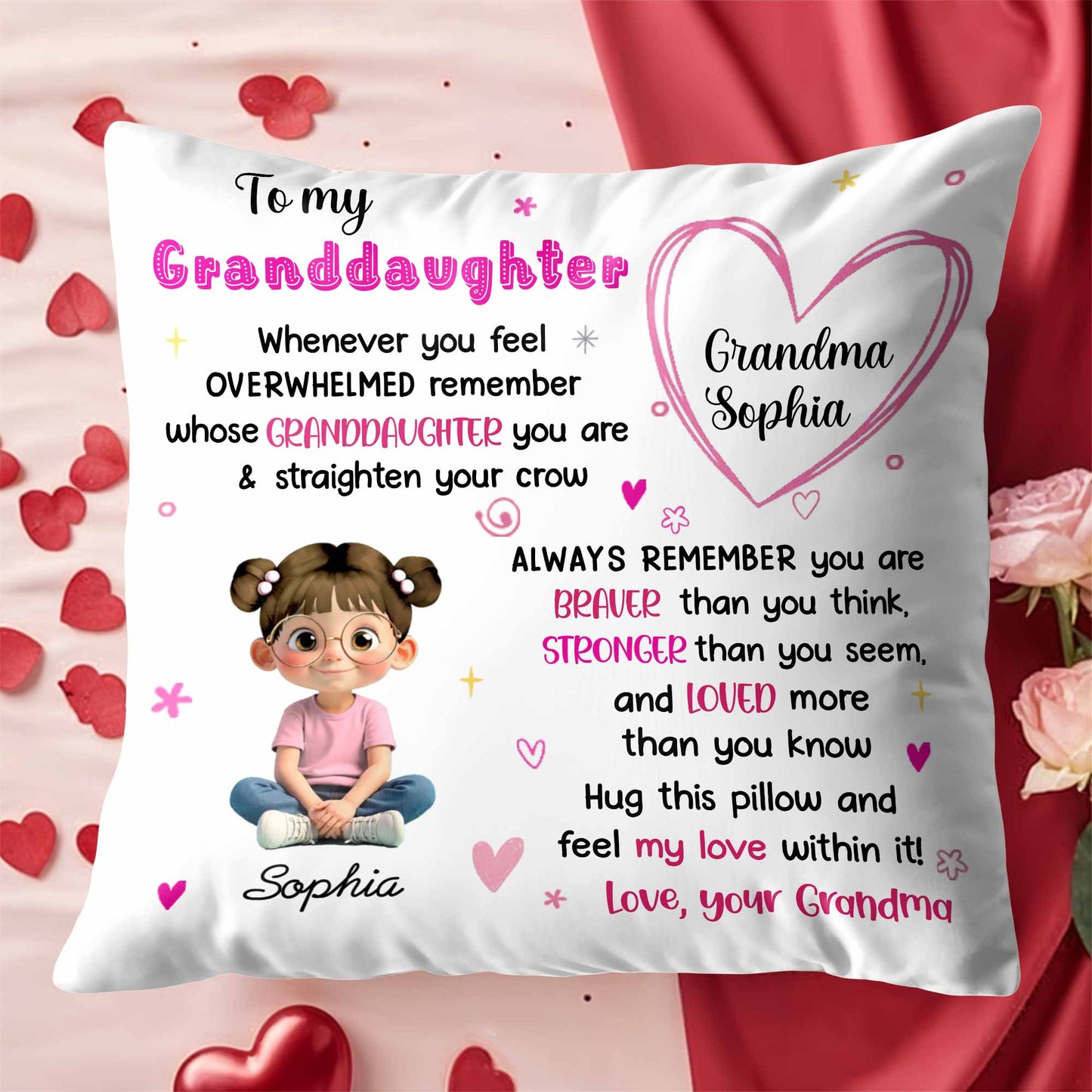 To My Granddaughter, Feel My Love, Heart and Cartoon Girl