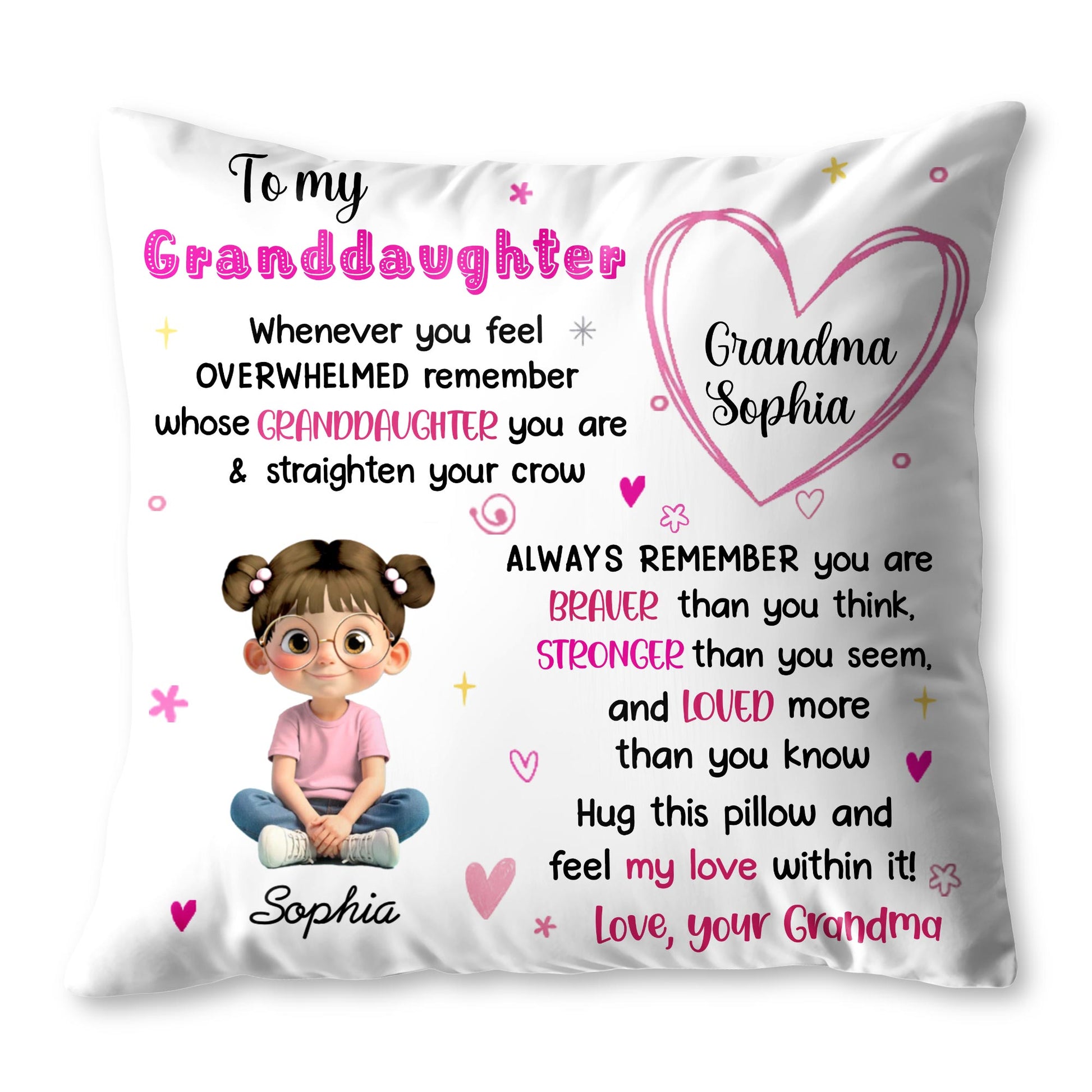 To My Granddaughter, Feel My Love, Heart and Cartoon Girl
