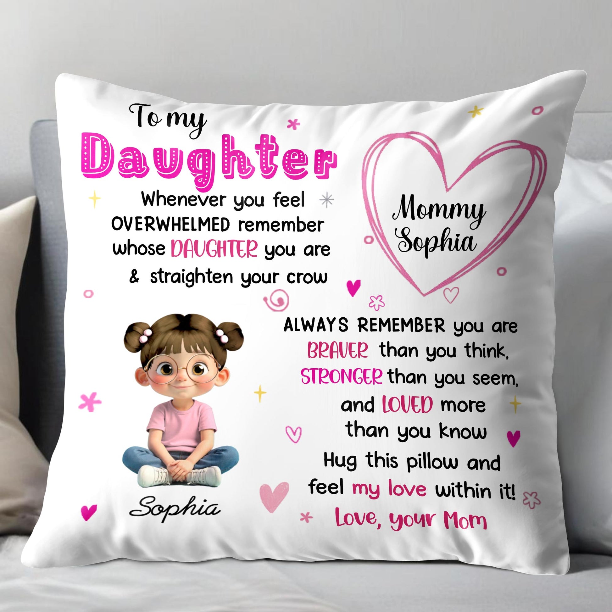 To My Granddaughter, Feel My Love, Heart and Cartoon Girl