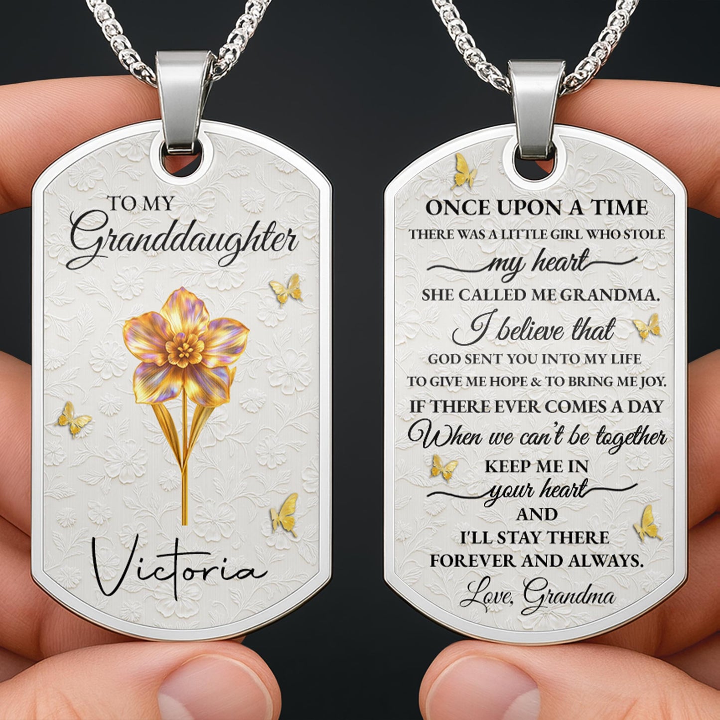 To My Granddaughter, Flower and Butterflies Necklace