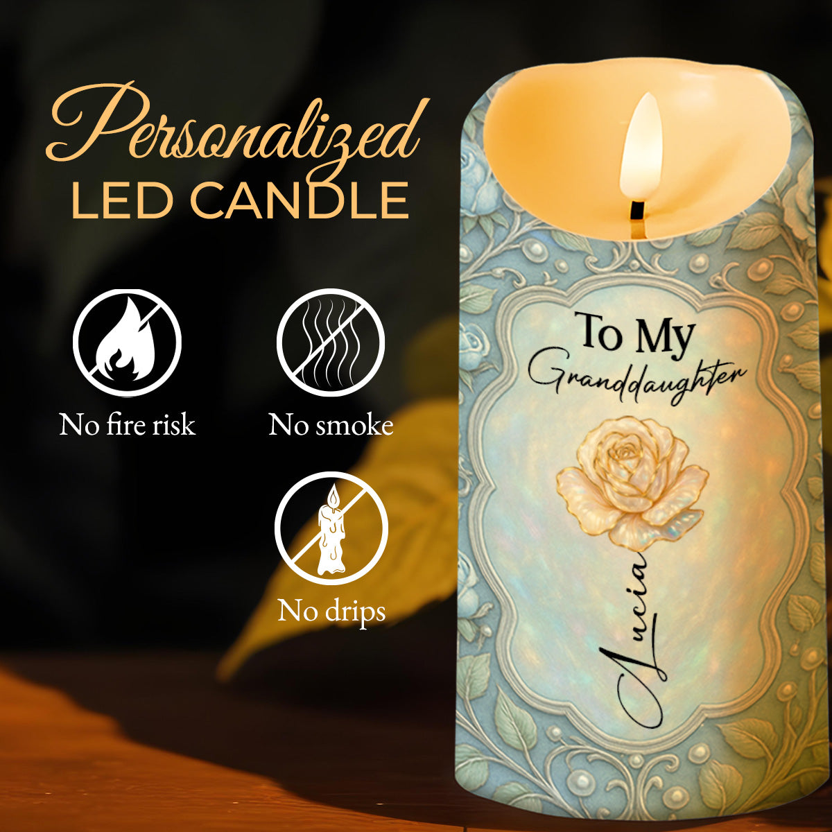 To My Granddaughter, Rose And Butterfly LED Candle