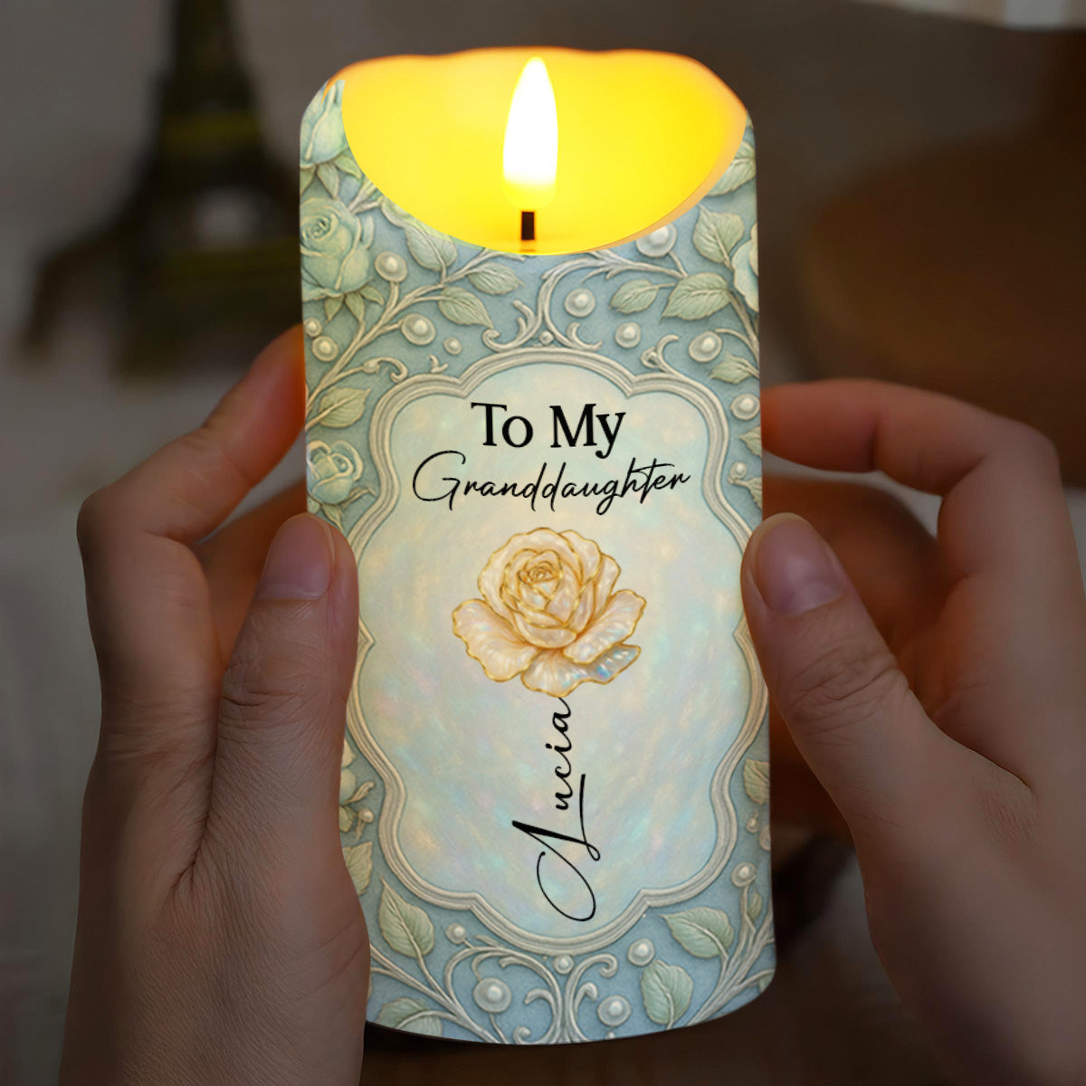 To My Granddaughter, Rose And Butterfly LED Candle
