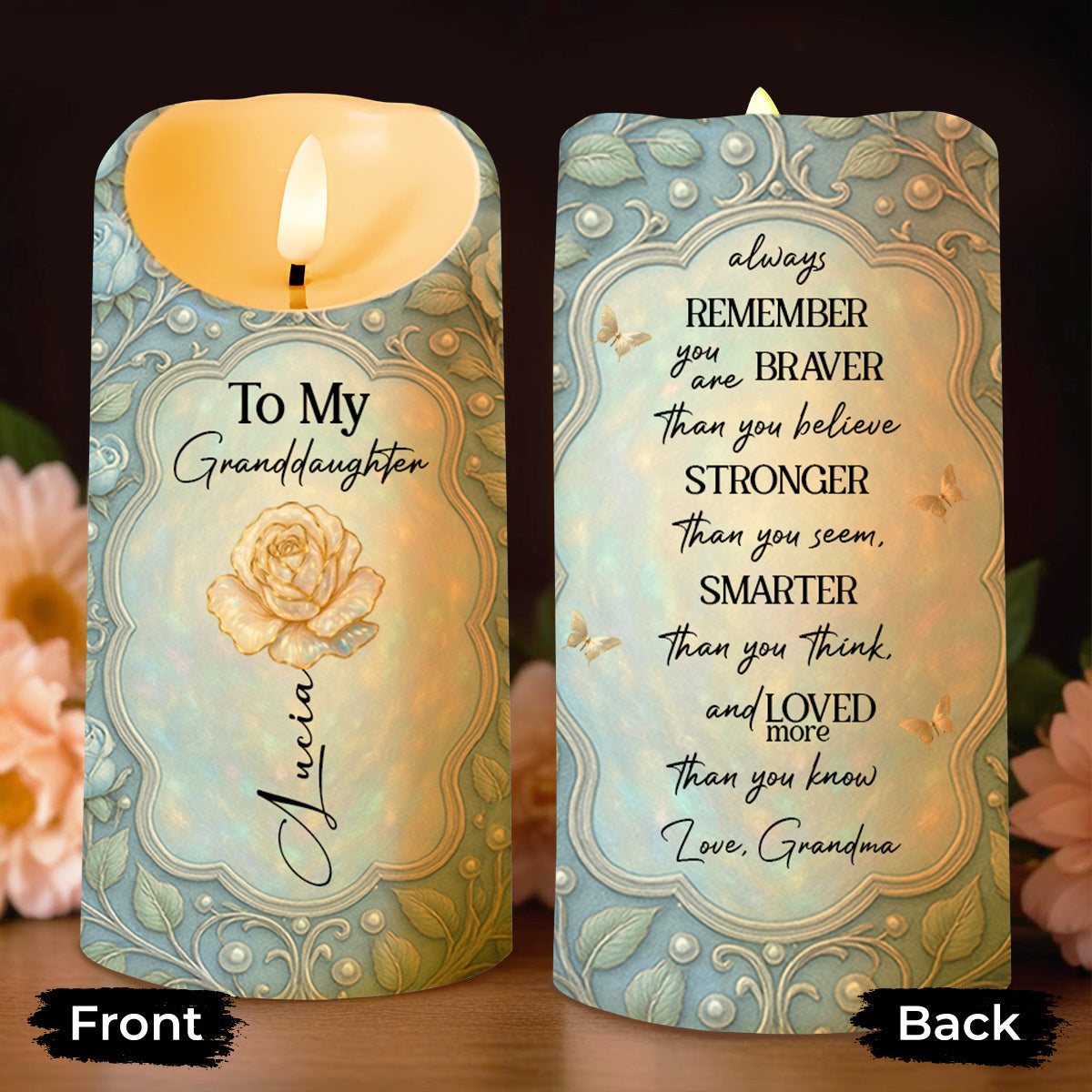 To My Granddaughter, Rose And Butterfly LED Candle