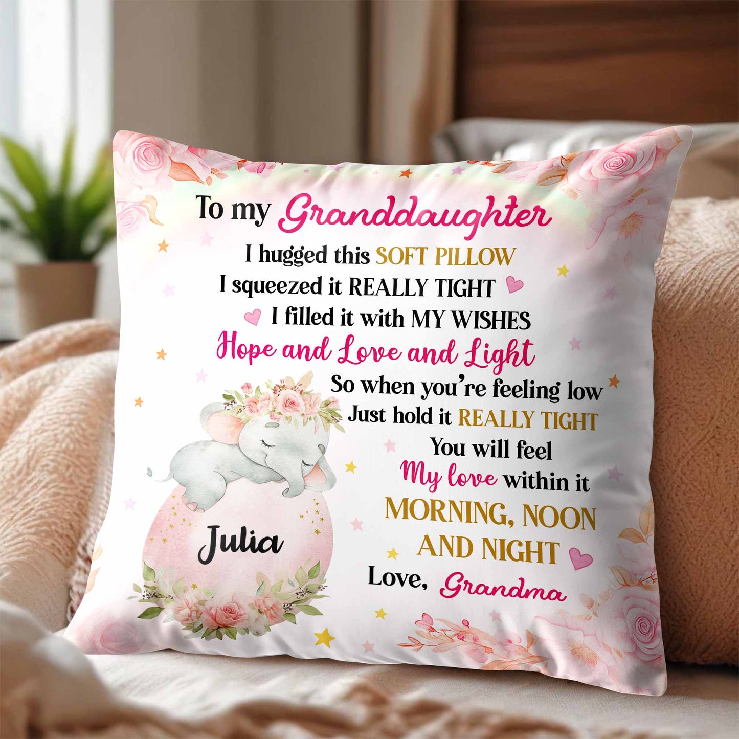 To My Granddaughter, Unicorn And Flowers Pillow - Personalized Custom Pillow, Insert Included - GDT449_PLW
