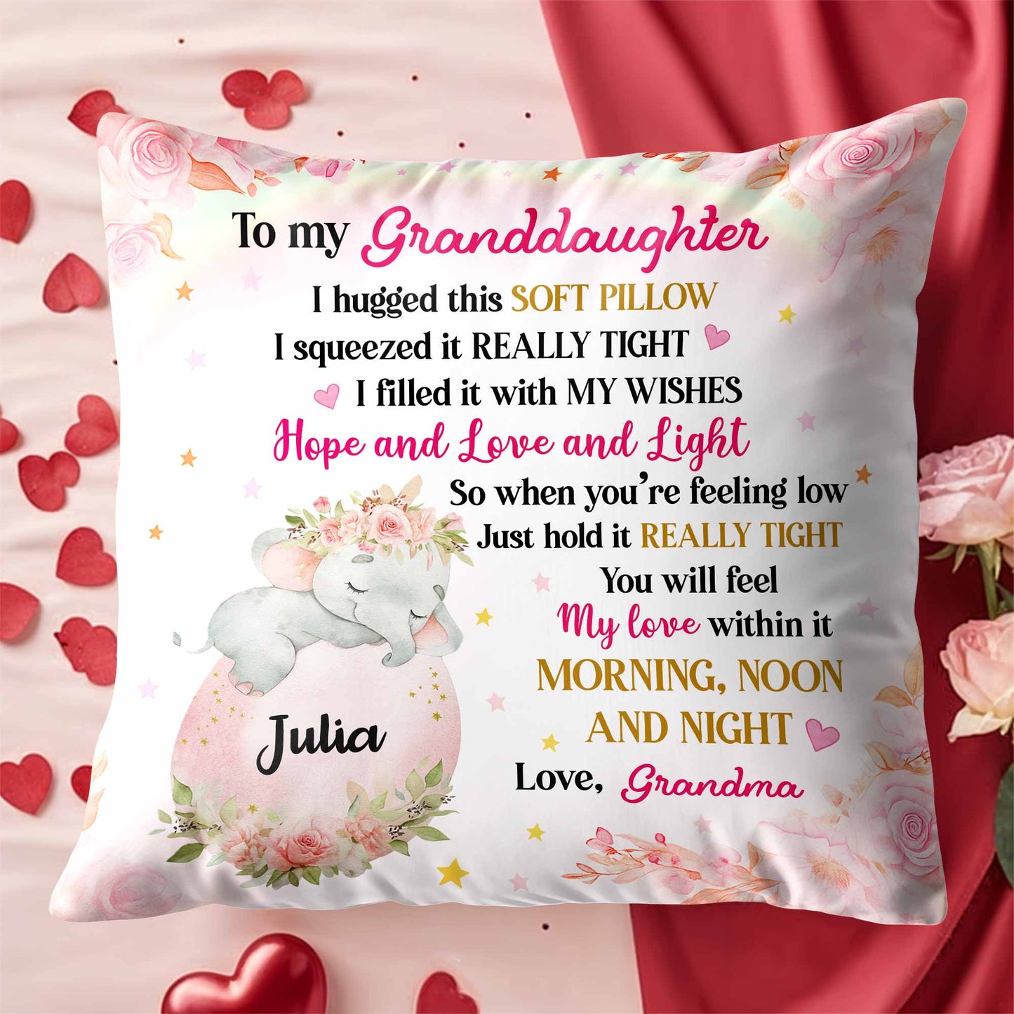 To My Granddaughter, Unicorn And Flowers Pillow - Personalized Custom Pillow, Insert Included - GDT449_PLW