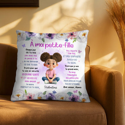À Ma Petite-Fille, Flowers And Young Girl Theme - Personalized Custom Pillow, Insert Included - GDT453_PLW