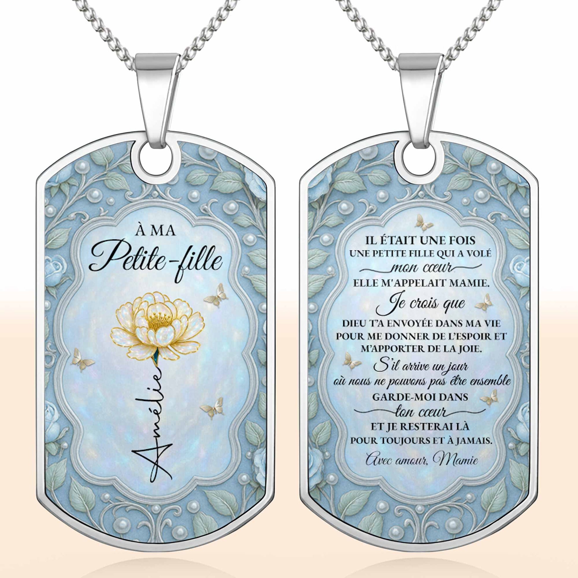 To My Beloved Granddaughter Flower Design Necklace