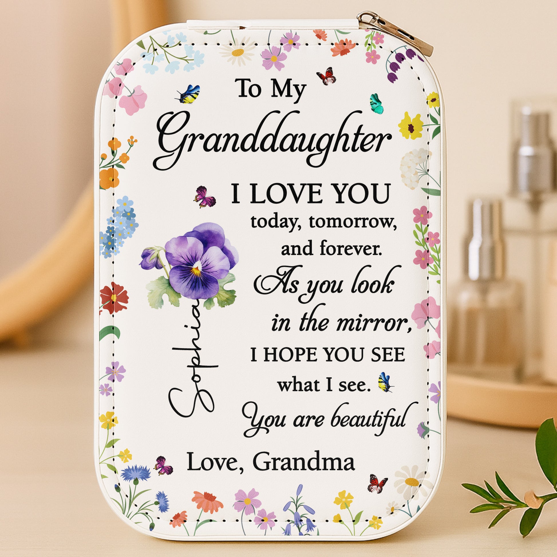 To My Granddaughter, I LOVE YOU, Flowers and Butterflies