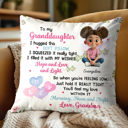 To My Granddaughter, Girl, Hearts, Flowers On Pillow
