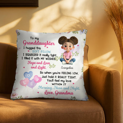 To My Granddaughter, Girl, Hearts, Flowers On Pillow