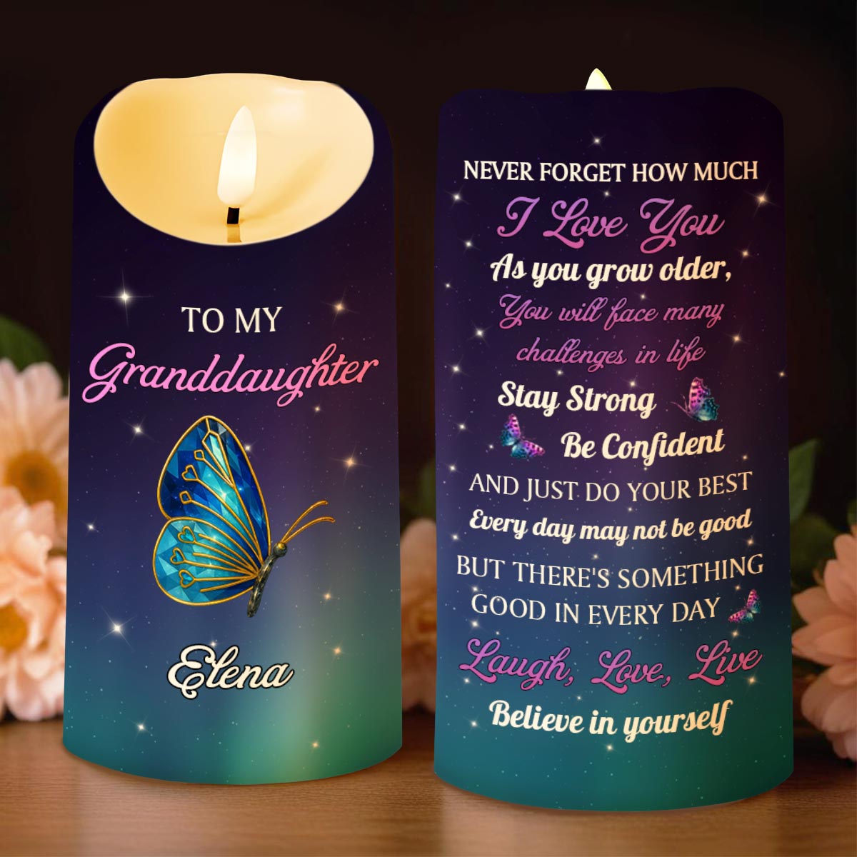 To My Granddaughter Believe In Yourself Butterfly Design - Personalized Custom LED Candle - GDT481_LECA