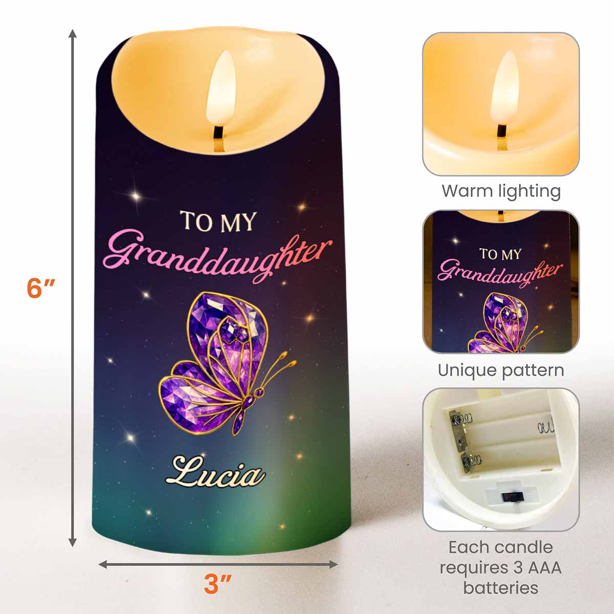 To My Granddaughter Believe In Yourself Butterfly Design - Personalized Custom LED Candle - GDT481_LECA