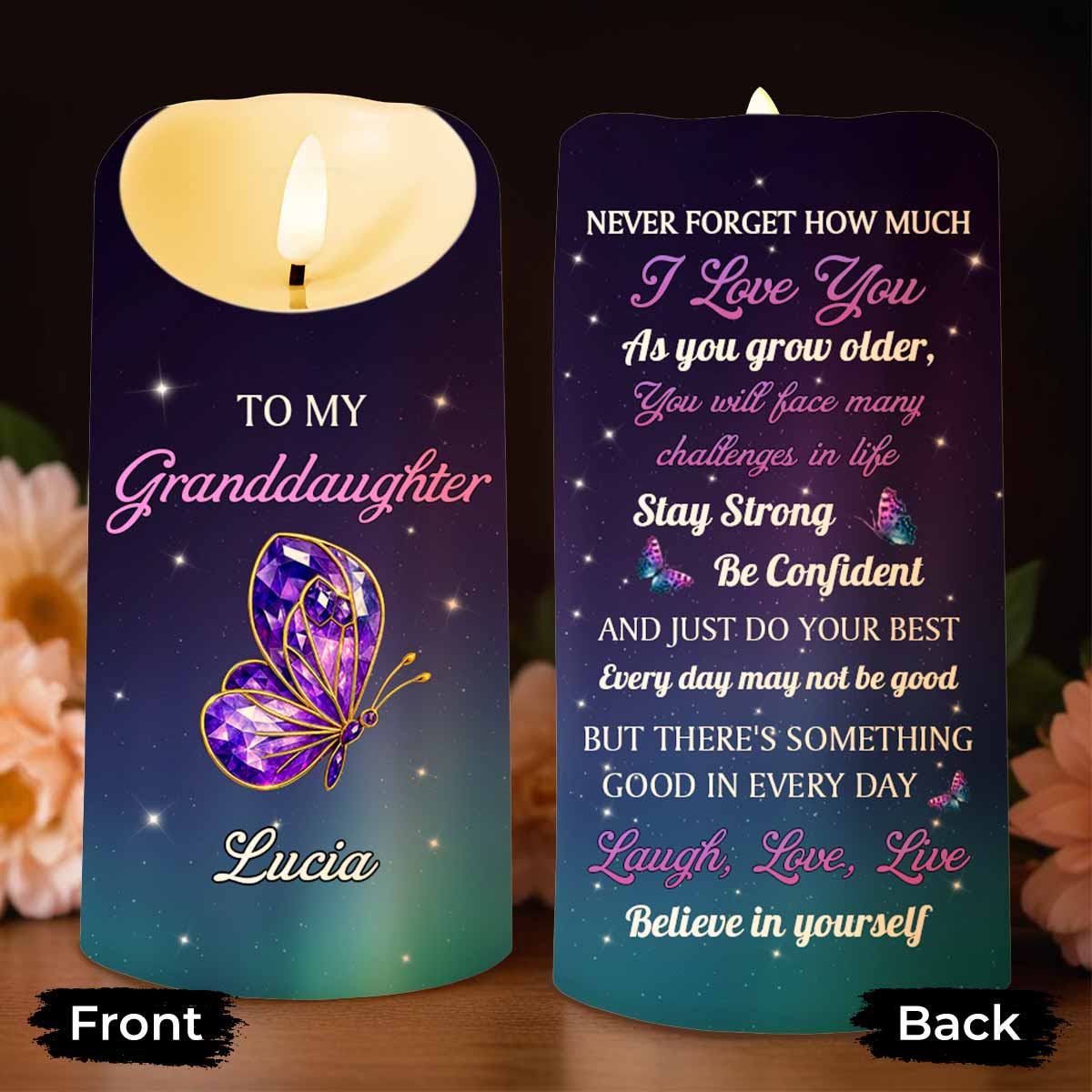 To My Granddaughter Believe In Yourself Butterfly Design - Personalized Custom LED Candle - GDT481_LECA
