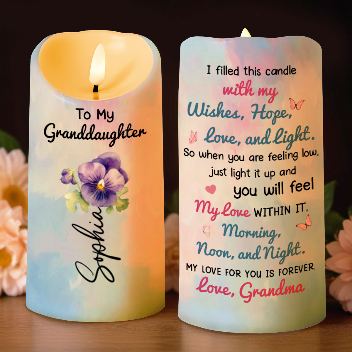 To My Granddaughter, Love And Wishes Butterfly And Flowers