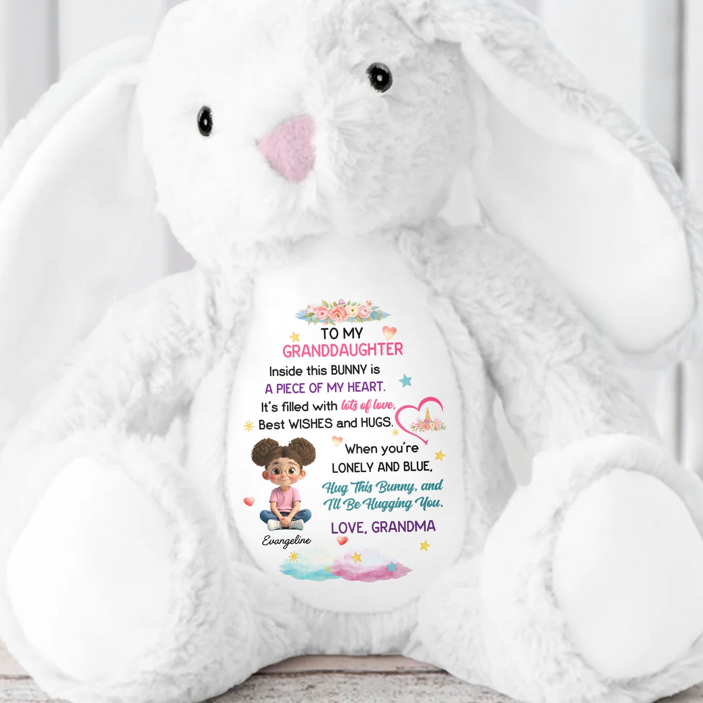 Hug This Bunny And I'll Be Hugging You, Flowers And Hearts