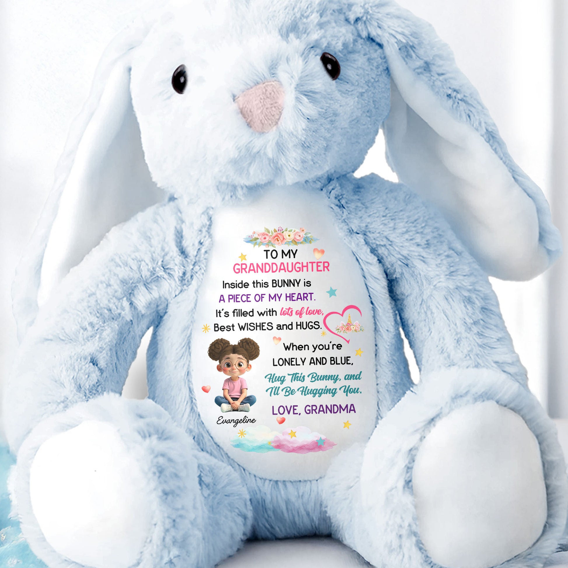 Hug This Bunny And I'll Be Hugging You, Flowers And Hearts