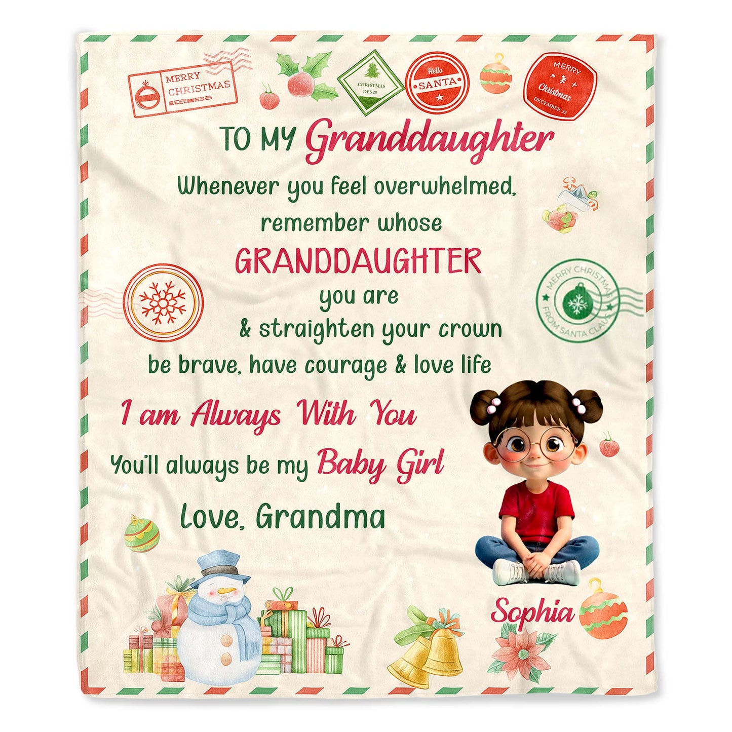 To My Granddaughter, Remember Whose You Are, Christmas Icons - Personalized Custom Blanket - GDT510_BLK