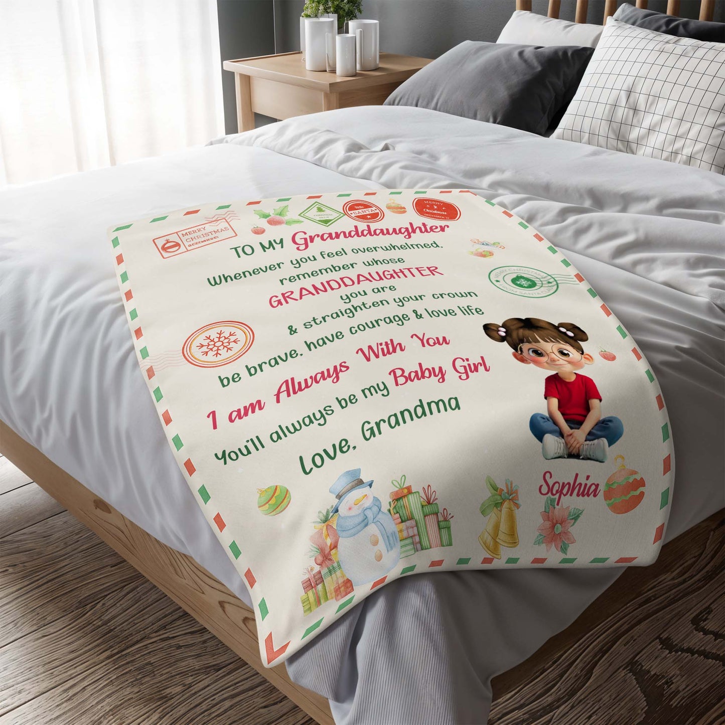 To My Granddaughter, Remember Whose You Are, Christmas Icons - Personalized Custom Blanket - GDT510_BLK