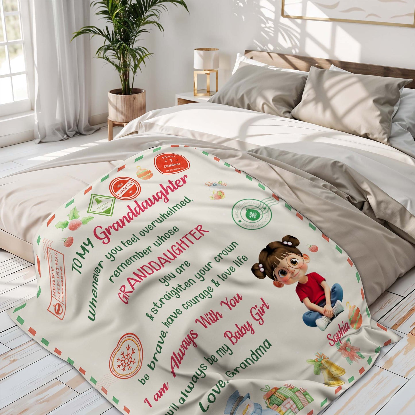 To My Granddaughter, Remember Whose You Are, Christmas Icons - Personalized Custom Blanket - GDT510_BLK