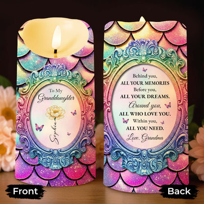 Behind You, All Your Memories, Butterflies And Flowers - Personalized Custom LED Candle - GDT512_LECA