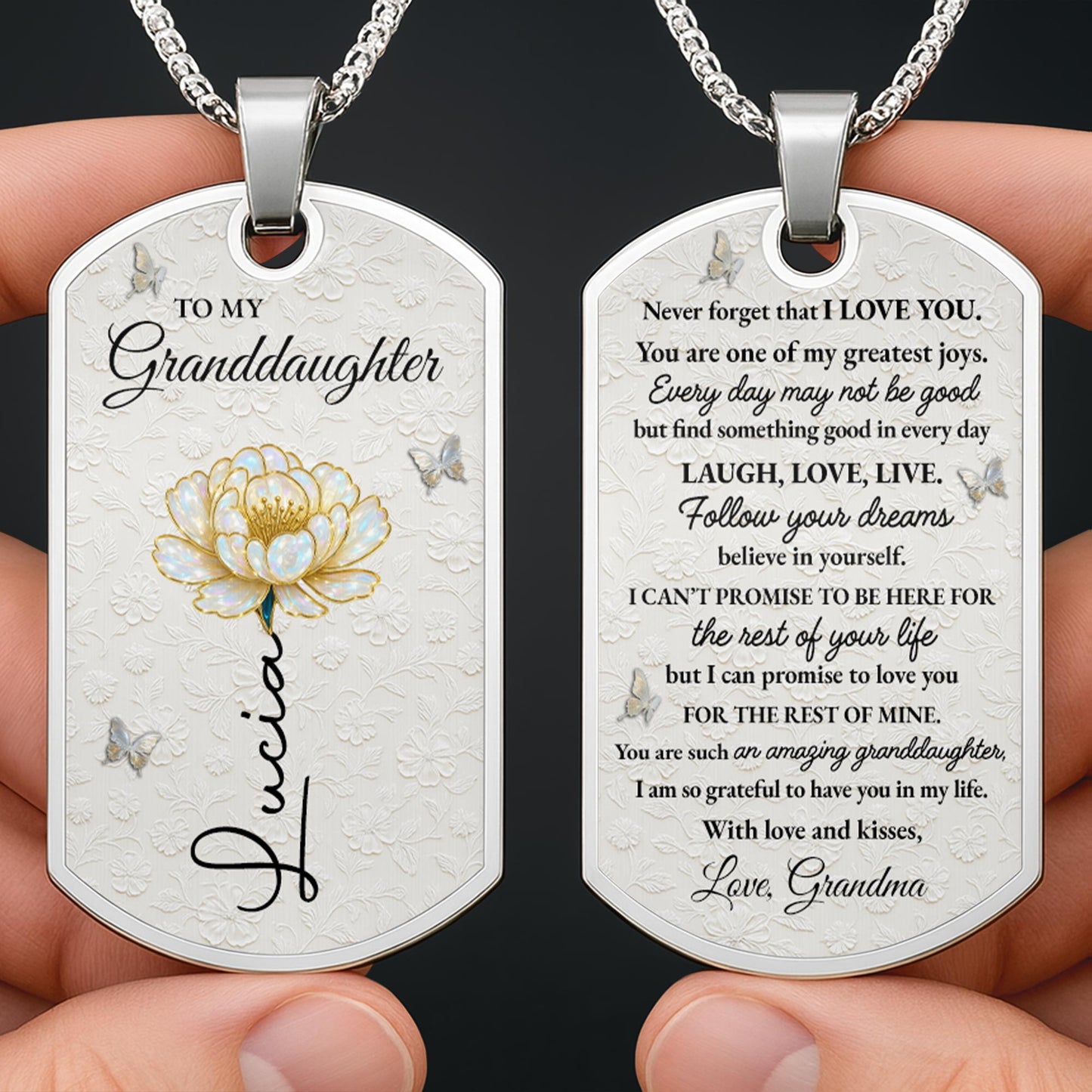 To My Granddaughter, Flower and Butterflies Necklace