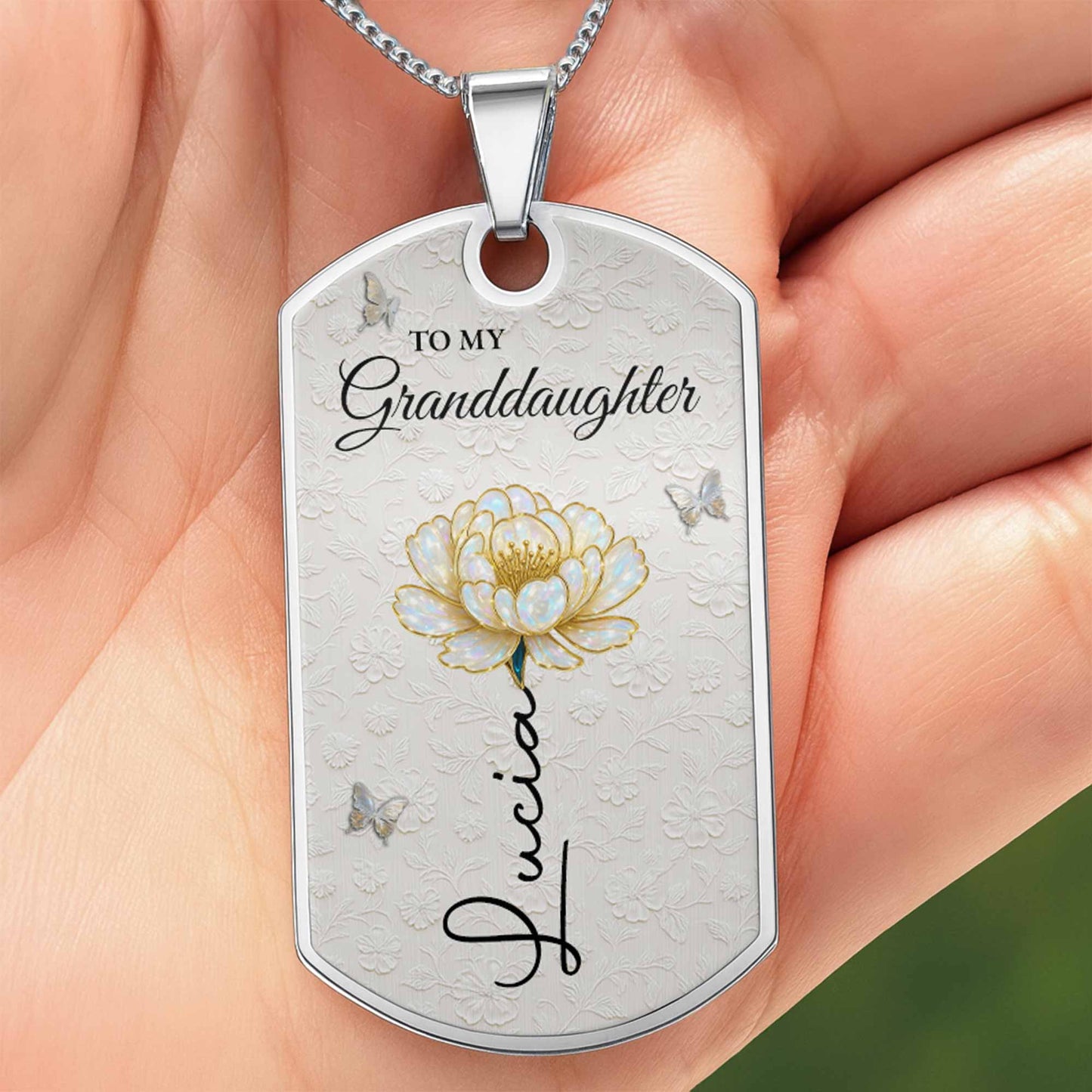 To My Granddaughter, Flower and Butterflies Necklace