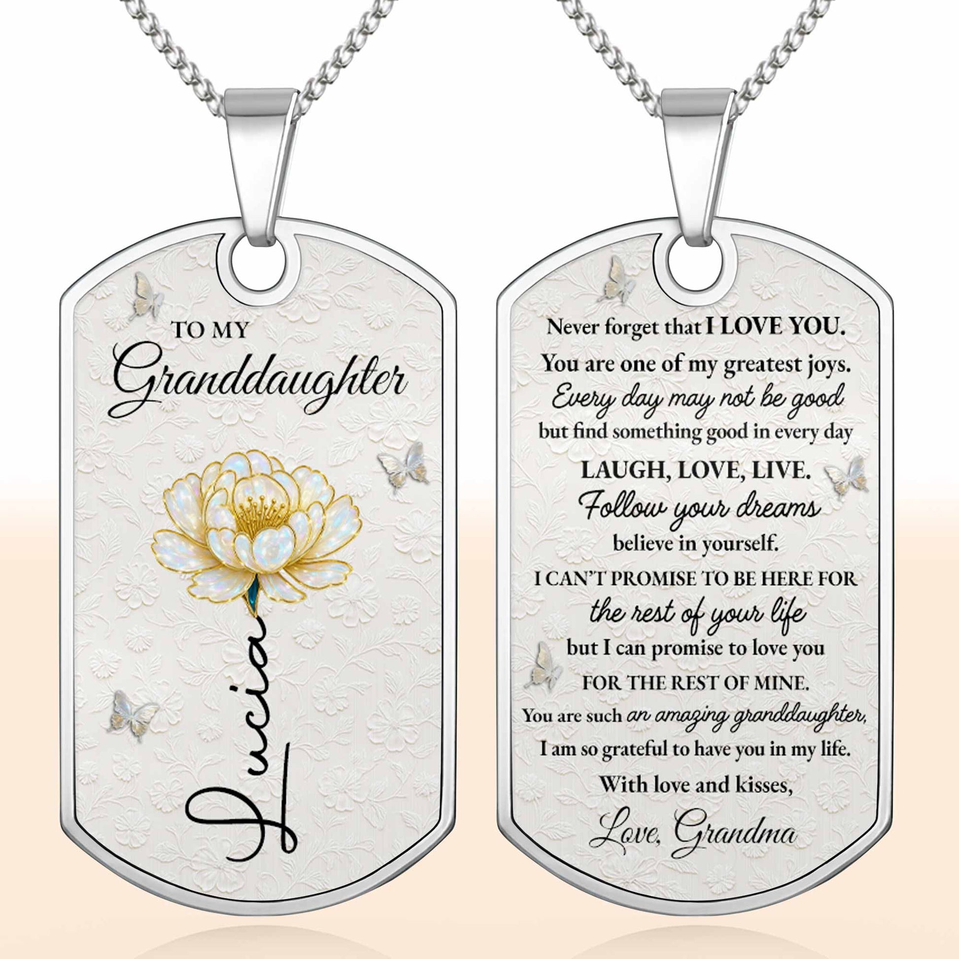 To My Granddaughter, Flower and Butterflies Necklace