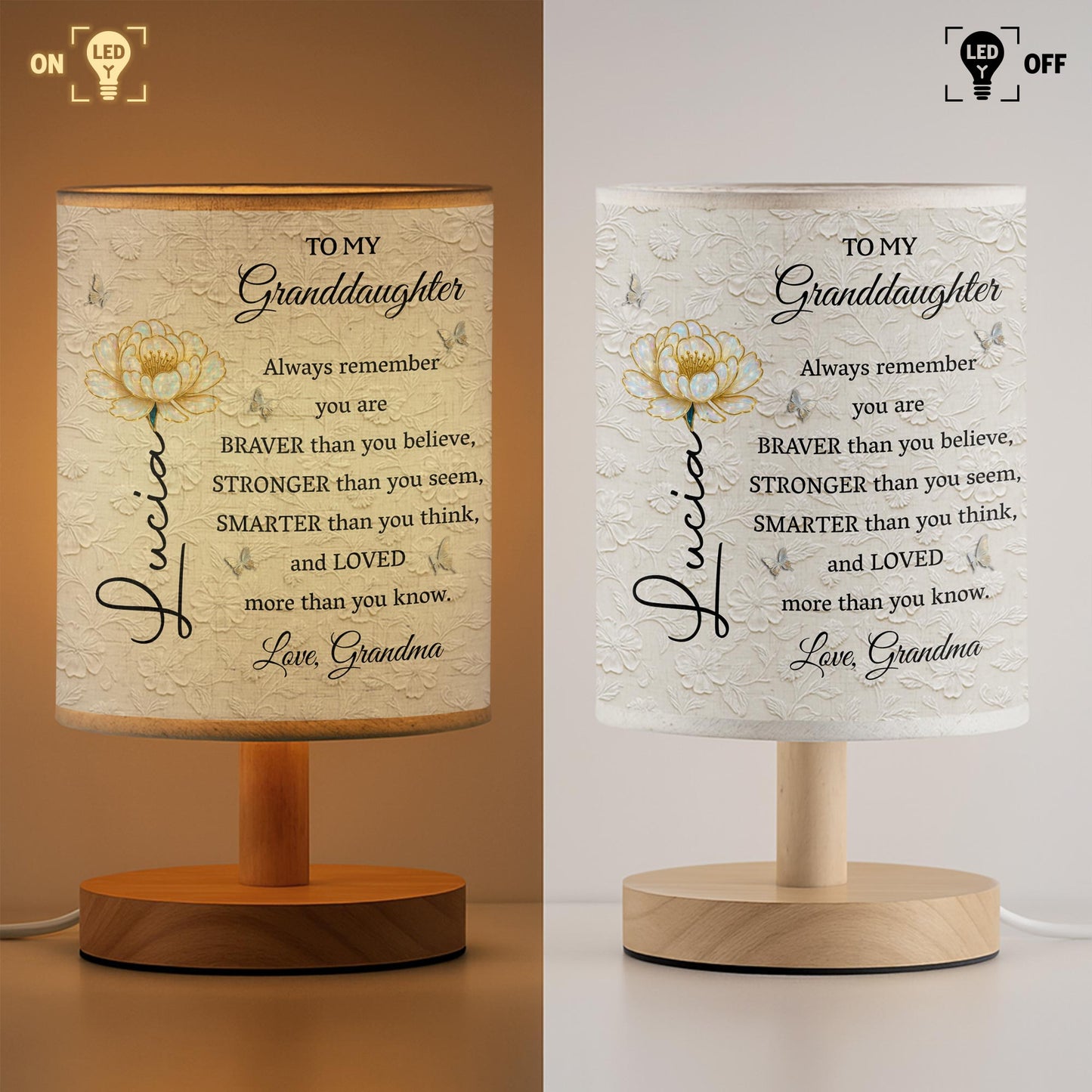 To My Granddaughter, Always Remember You Are Brave And Loved - Personalized Custom Fabric Lamp - GDT514_FLAMP