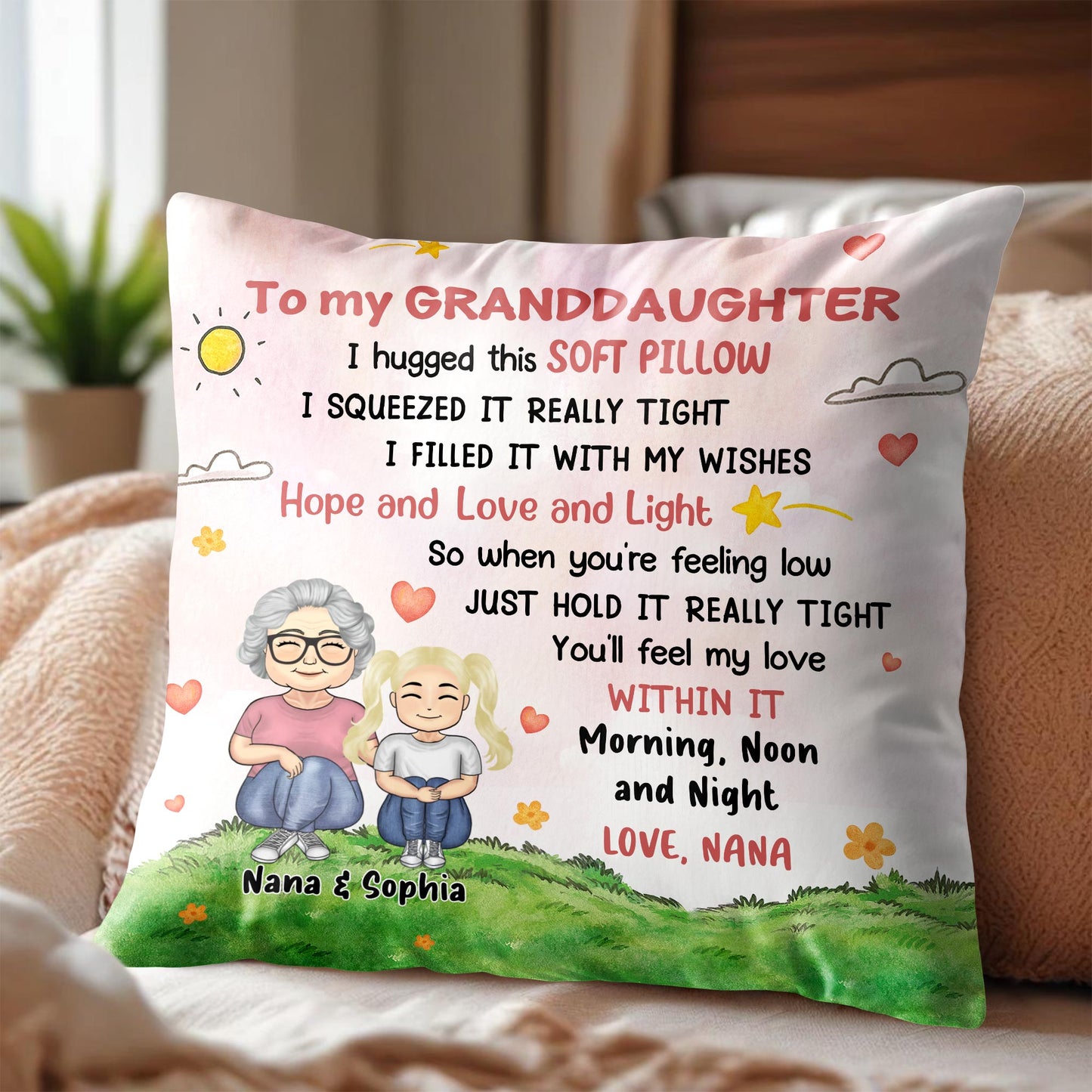 To My Granddaughter, Sun, Clouds, Hearts, Flowers