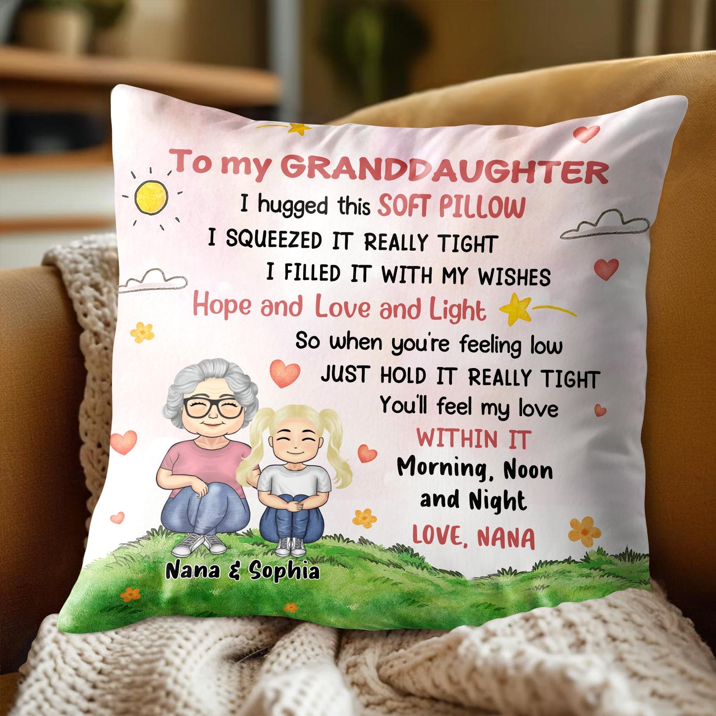 To My Granddaughter, Sun, Clouds, Hearts, Flowers