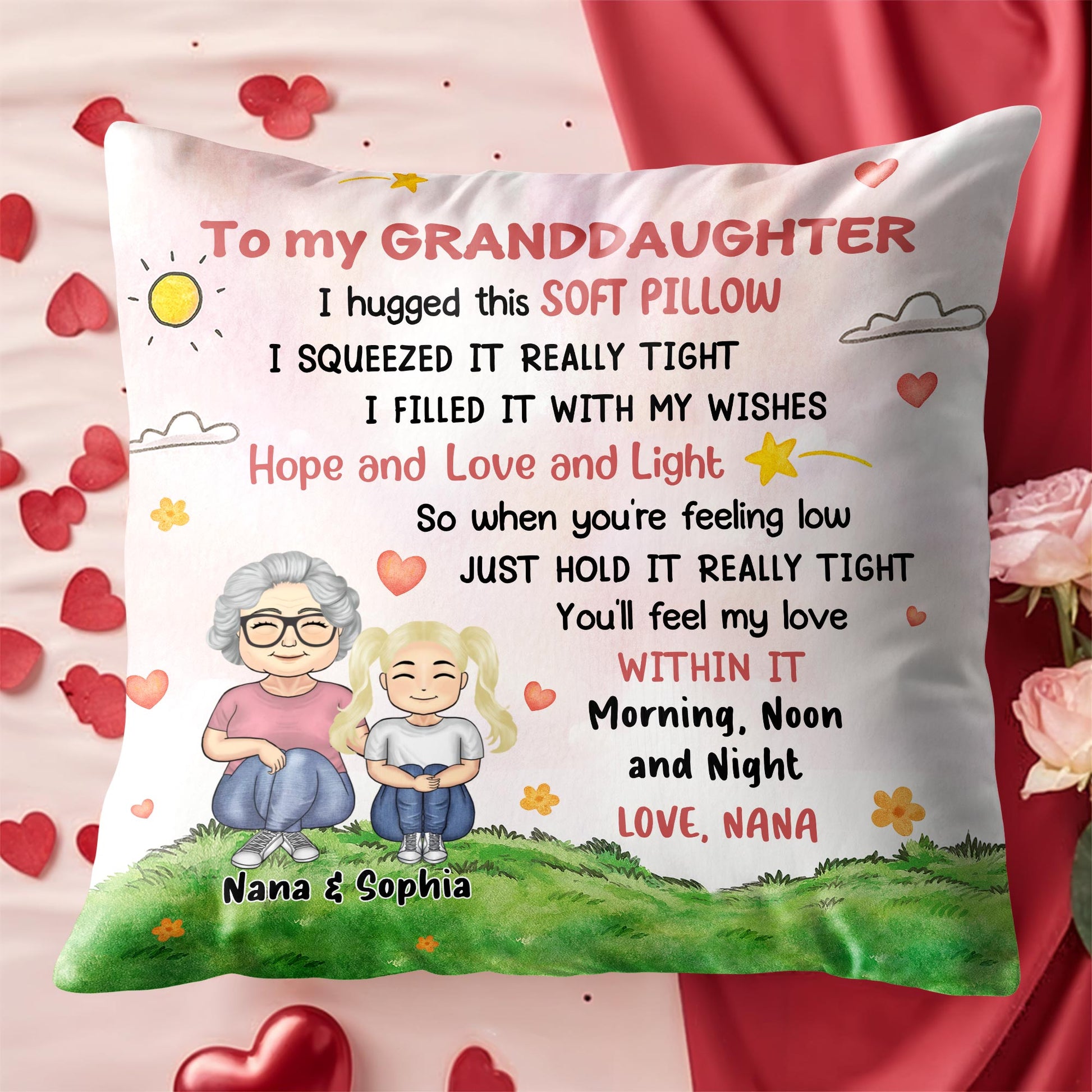 To My Granddaughter, Sun, Clouds, Hearts, Flowers