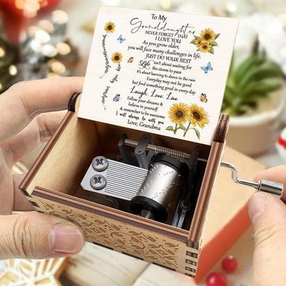 To My Granddaughter, Sunflowers And Butterflies - Custom Music Box With "You Are My Sunshine" Tune - GDT529_MZB